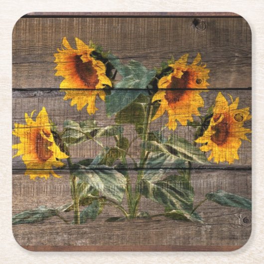 Rustic Barn Wood Sunflower Kartonnen Onderzetters (Voorkant)