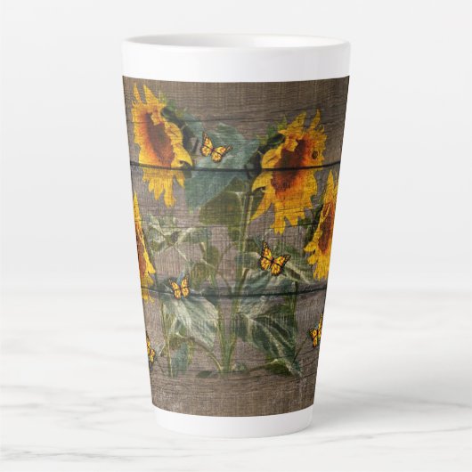 Rustic Barn Wood Sunflower Latte Mok (Voorkant)