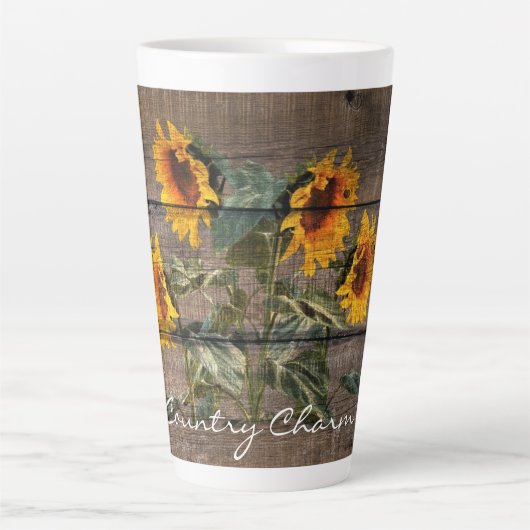 Rustic Barn Wood Sunflower Latte Mok (Voorkant)