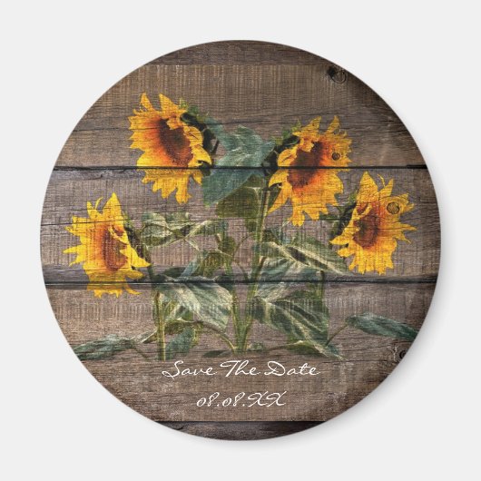 Rustic Barn Wood Sunflower Magneet (Voorkant)