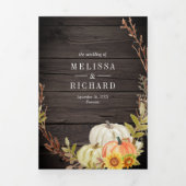 Rustic Barn Wood Sunflower Pumpkin QR Code Weddens Drieluik Uitnodiging (Cover)