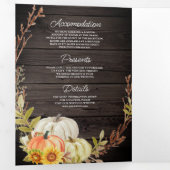 Rustic Barn Wood Sunflower Pumpkin QR Code Weddens Drieluik Uitnodiging (Binnenzijde eerst)