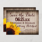 Rustic Barn Wood Sunflower Red de Date Briefkaarte Aankondigingskaart (Voorkant / Achterkant)