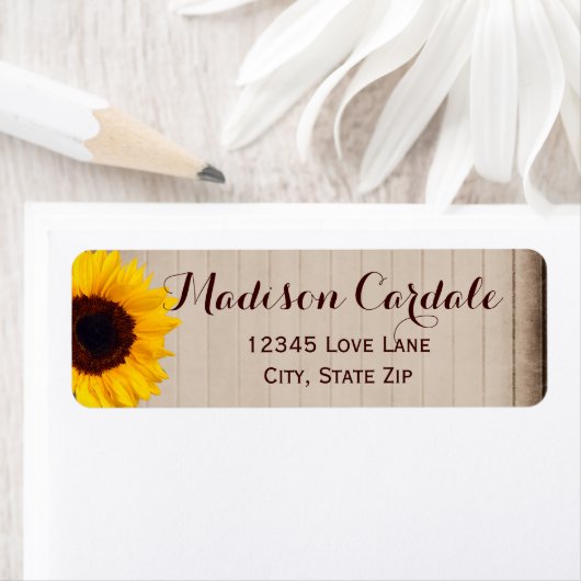 Rustic Barn Wood Sunflower Return Address Labels (Insitu)