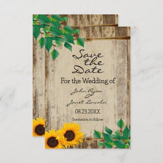 Rustic Barn Wood Sunflower Save the Date (Voorkant / Achterkant)