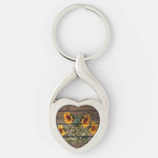Rustic Barn Wood Sunflower Sleutelhanger (Voorkant)