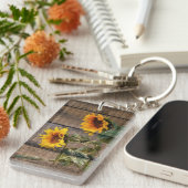 Rustic Barn Wood Sunflower Sleutelhanger (Voorkant Rechts)