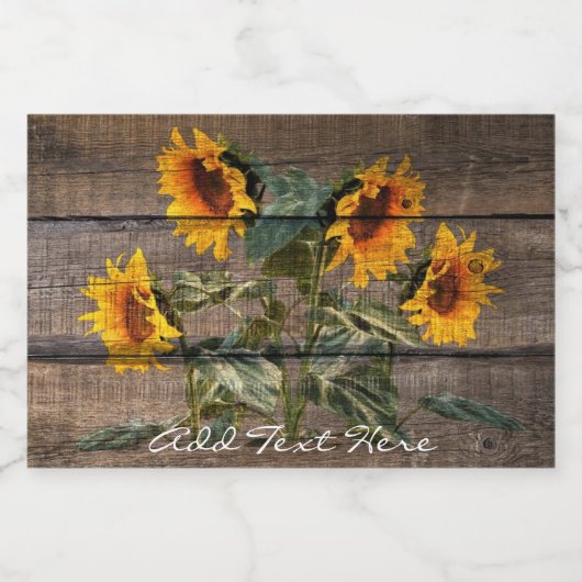 Rustic Barn Wood Sunflower Sparkling Wijnetiket (Enkel label)