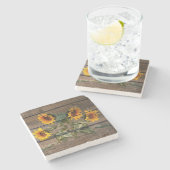 Rustic Barn Wood Sunflower Stenen Onderzetter (Zijkant)