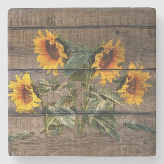 Rustic Barn Wood Sunflower Stenen Onderzetter (Voorkant)