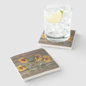 Rustic Barn Wood Sunflower Stenen Onderzetter (Zijkant)