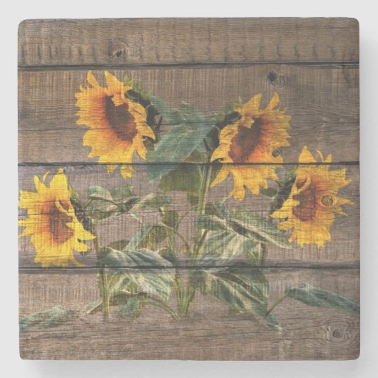 Rustic Barn Wood Sunflower Stenen Onderzetter (Voorkant)