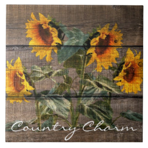 Rustic Barn Wood Sunflower Tegeltje