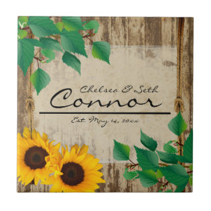 Rustic Barn Wood Sunflower Tegeltje