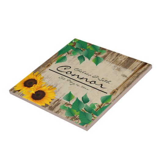 Rustic Barn Wood Sunflower Tegeltje (Zijkant)