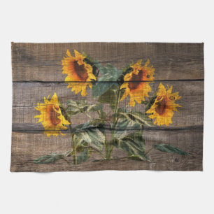 Rustic Barn Wood Sunflower Theedoek