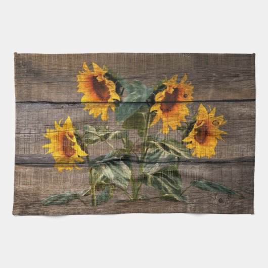Rustic Barn Wood Sunflower Theedoek (Horizontaal)