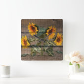 Rustic Barn Wood Sunflower Vierkante Klok (Huis)
