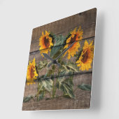 Rustic Barn Wood Sunflower Vierkante Klok (Hoek)