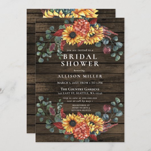 Rustic Barn Wood Sunflower Vrijgezellenfeest Kaart (Voorkant / Achterkant)