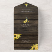 Rustic Barn Wood Sunflower Wedding All In One Uitnodiging (Buitenkant)