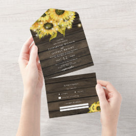 Rustic Barn Wood Sunflower Wedding All In One Uitnodiging