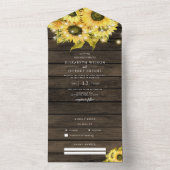 Rustic Barn Wood Sunflower Wedding All In One Uitnodiging (Binnen)