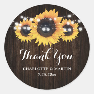 Rustic Barn Wood Sunflower Wedding Favor Ronde Sticker
