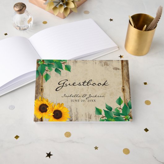 Rustic Barn Wood Sunflower Wedding Gastenboek (Voorkant open)