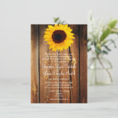 Rustic Barn Wood Sunflower Wedding Invitting Kaart (Staand voorkant)