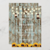 Rustic Barn Wood Sunflower Wedding Kaart (Voorkant / Achterkant)