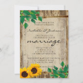 Rustic Barn Wood Sunflower Wedding Kaart (Voorkant)