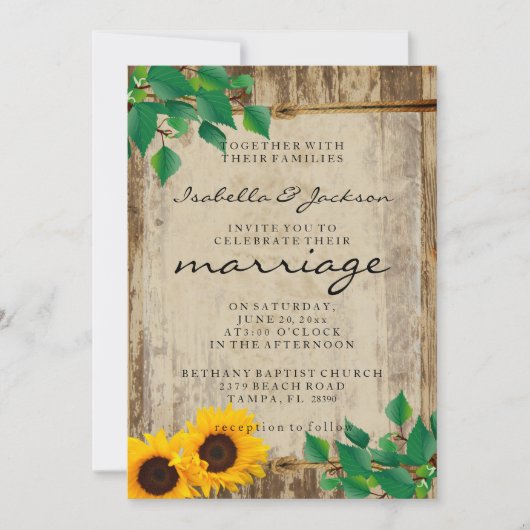 Rustic Barn Wood Sunflower Wedding Kaart (Voorkant)