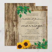 Rustic Barn Wood Sunflower Wedding Kaart (Voorkant / Achterkant)