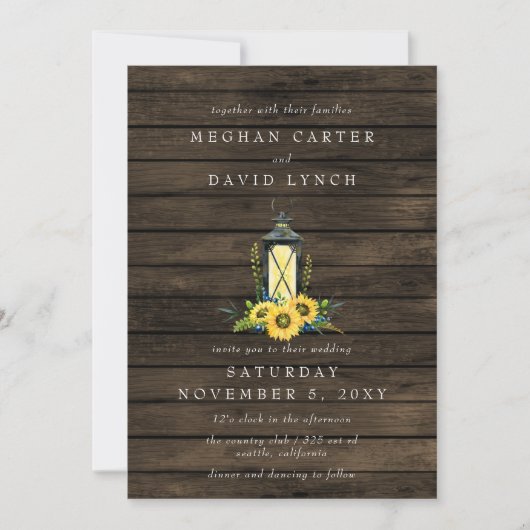Rustic Barn Wood Sunflower Wedding Kaart (Voorkant)