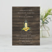 Rustic Barn Wood Sunflower Wedding Kaart (Staand voorkant)