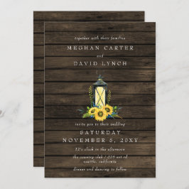 Rustic Barn Wood Sunflower Wedding Kaart