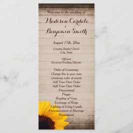 Rustic Barn Wood Sunflower Wedding Programma Programmakaart