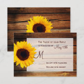 Rustic Barn Wood Sunflower Wedding RSVP-kaarten RSVP Kaartje (Voorkant / Achterkant)