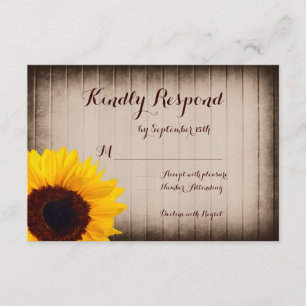 Rustic Barn Wood Sunflower Wedding RSVP-kaarten RSVP Kaartje