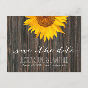 Rustic Barn Wood & Sunflower Wedding Save the Date Aankondigingskaart