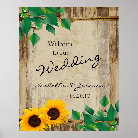 Rustic Barn Wood Sunflower Wedding Welkom Poster (Voorkant)