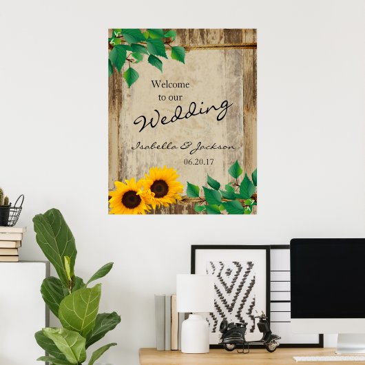 Rustic Barn Wood Sunflower Wedding Welkom Poster (Thuiskantoor)