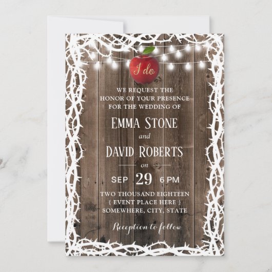 Rustic Barn Wood Thorn Lijst Fairy Tale Wedding Kaart (Voorkant)