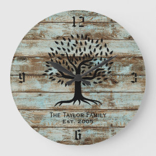 Rustic Barn Wood  Tree Familie Grote Klok