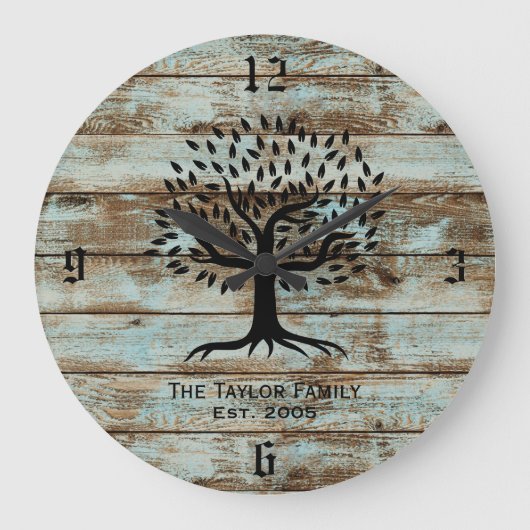 Rustic Barn Wood  Tree Familie Grote Klok (Voorkant)