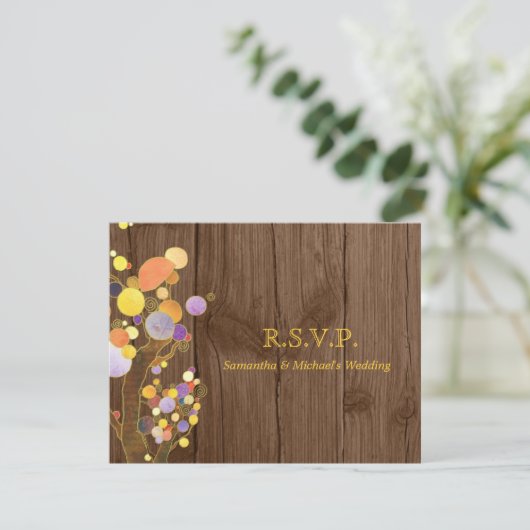 Rustic Barn Wood Trees Ranch Wedding RSVP (Staand voorkant)