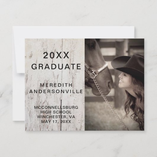 Rustic Barn Wood Twee Foto Afstuderen Viering Kaart (Voorkant)