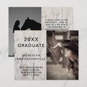 Rustic Barn Wood Twee Foto Afstuderen Viering Kaart