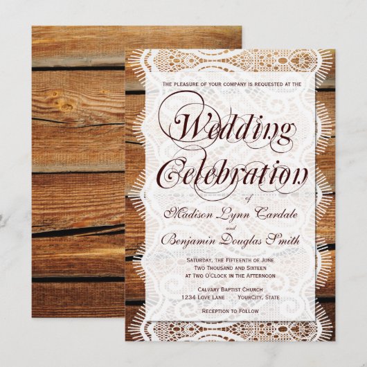 Rustic Barn Wood Wedding Celebration Invitation Kaart (Voorkant / Achterkant)